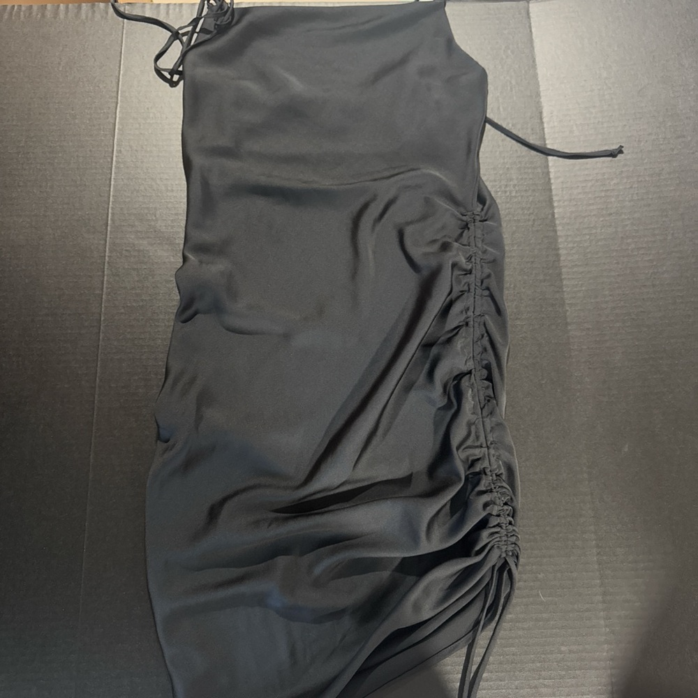 Elegant Black Satin Ruched Dress